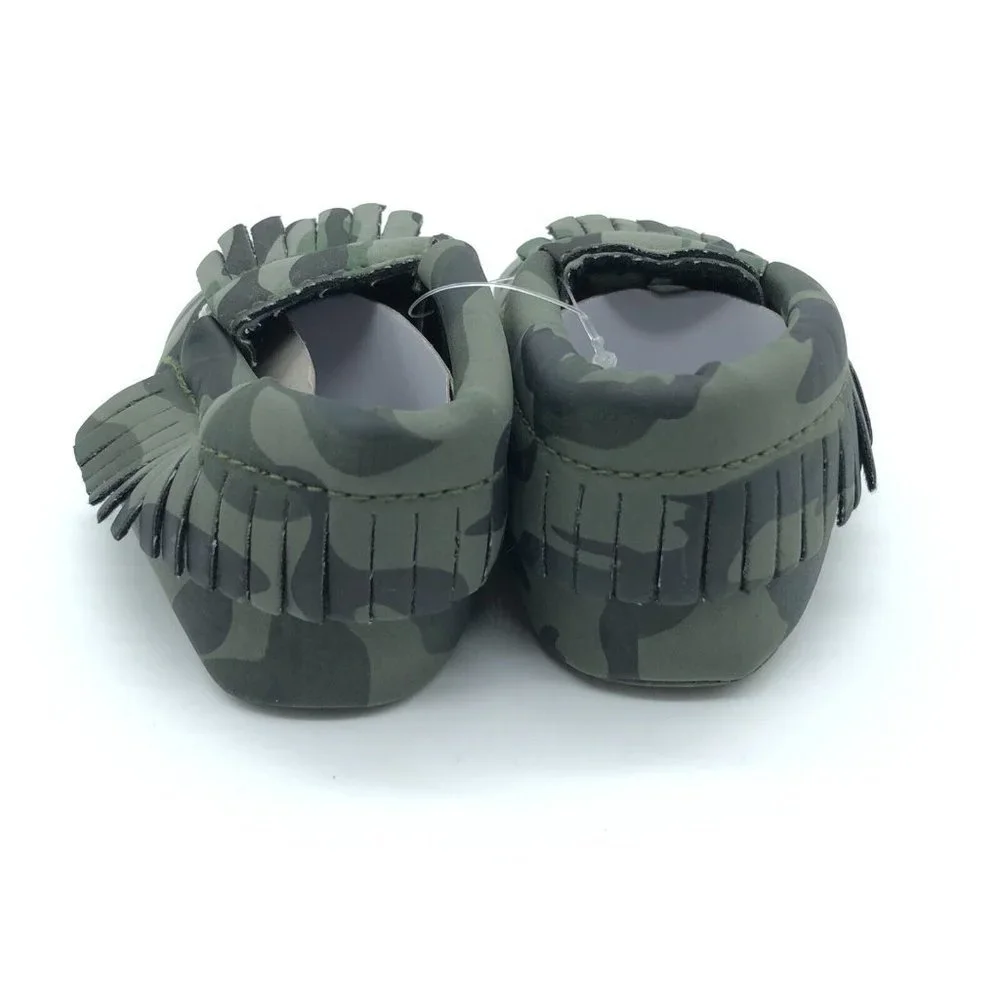 Romirus Baby Boys Moccasins Soft Sole Slip On Fringe Camouflage Green Size 2